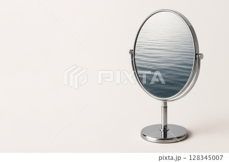 A mirror with water ripples, distorting the reflection. Space for text. 128345007