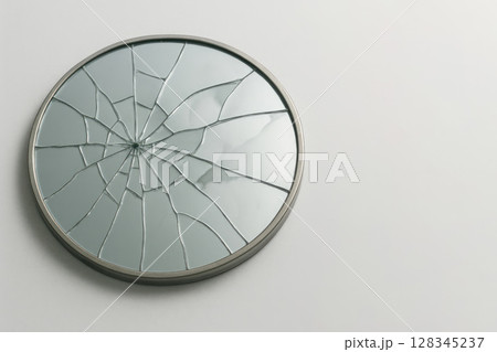 Scattered fragments of a broken mirror on a gray background. Space for text. Scattered fragments of a broken mirror on a gray background. Space for text. 128345237