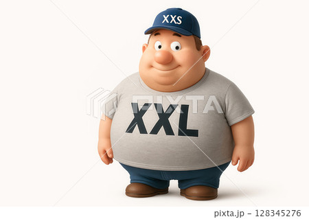 XXL lettering on the T-shirt and cap with XXS, an ironic contrast of sizes. Space for text. XXL lettering on the T-shirt and cap with XXS, an ironic contrast of sizes. Space for text. 128345276