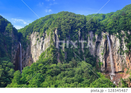 【長野県】万緑の米子大瀑布(不動滝と権現滝) 【長野県】万緑の米子大瀑布(不動滝と権現滝) 128345487