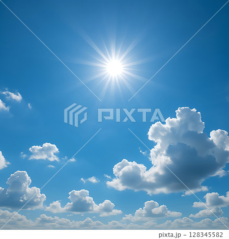 青空と太陽と雲と日差しのベクターイラスト背景素材 128345582