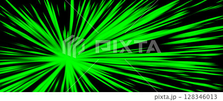 Explosive green light rays, radiate lines burst effect. Cyber burst beams, dynamic streaks background for speed power sport, science, sci-fi and technology, comic manga art. Vector illustration 128346013
