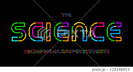 Kid Science educational font, STEM colorful alphabet for scientific headline, funny scientific game and lessons book typographic design. Modern vector typeset Kid Science educational font, STEM colorful alphabet for scientific headline, funny scientific game and lessons book typographic design. Modern vector typeset 128346053