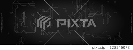 Data Architecture Background With Circuit Lines. Dark minimal tech design perfect for analytics, IT systems, and software structures. Elegant futuristic pattern with clear layout. Vector illustration. 128346078