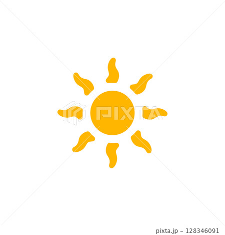 Hot Sun Logo With Wavy Rays like Scandinavian Marine Symbol. Perfect For Scorching Summer Days, July Heatwave, Holiday Logos, Beach Weather, And Seasonal Brand Identity. Vector Illustration. 128346091