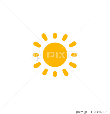 Summer Sun Icon For Hot Days, July Vacations, June Heat, And Sunny Weather Apps. Ideal For Travel, Holidays, Beach Fun, And Summer Relaxation Themes. Vector Illustration. 128346092