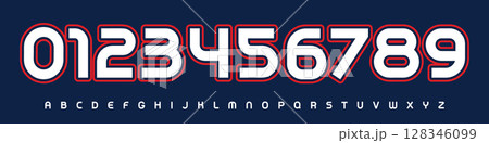 Font Logo Numbers Numeric Alphabet Typography Design Vector Type Typeface. Bold varsity digits with outline for sports jerseys, school league branding, fan posters, athletic visuals, team identity Font Logo Numbers Numeric Alphabet Typography Design Vector Type Typeface. Bold varsity digits with outline for sports jerseys, school league branding, fan posters, athletic visuals, team identity 128346099