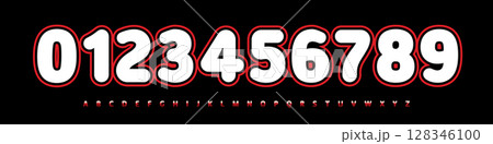 Font Logo Numbers Numeric Alphabet Typography Design Vector Type Typeface. Bold rounded digits with outline for sports jerseys, school league branding, fan posters, athletic visuals, team identity Font Logo Numbers Numeric Alphabet Typography Design Vector Type Typeface. Bold rounded digits with outline for sports jerseys, school league branding, fan posters, athletic visuals, team identity 128346100