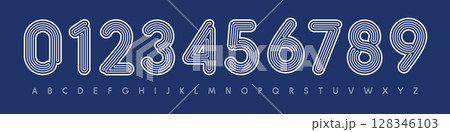 Outline rounded numbers, stripes font, modern linear alphabet, retro logo typeface, geometric contour numbers, for football team branding, sport jersey, headline and logo. Vector typeset. Outline rounded numbers, stripes font, modern linear alphabet, retro logo typeface, geometric contour numbers, for football team branding, sport jersey, headline and logo. Vector typeset. 128346103