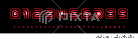 Font Logo Numbers Numeric Alphabet Typography Design Vector Type Typeface. Bold geometric maze digits with futuristic rounded style for esport, uniforms, badges, scoreboards. Vector illustration Font Logo Numbers Numeric Alphabet Typography Design Vector Type Typeface. Bold geometric maze digits with futuristic rounded style for esport, uniforms, badges, scoreboards. Vector illustration 128346105