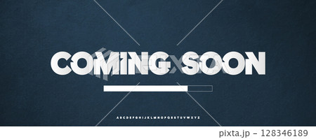 Coming Soon Banner With Bold Geometric Font, Progress Bar, And Dark Blue Textured Background. Great For Website Launches, Teasers, Or Loading Screens. Vector Illustration. Coming Soon Banner With Bold Geometric Font, Progress Bar, And Dark Blue Textured Background. Great For Website Launches, Teasers, Or Loading Screens. Vector Illustration. 128346189