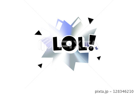 LOL Comic Text Sticker with Chromic Holograph Gradient Burst. Laughing Slang Phrase in Bold Pop Speech Bubble Style for Meme, Emoji Reaction, Tag, Label or Emblem Use. Vector Illustration. 128346210