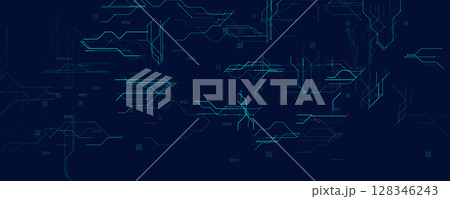 Futuristic Circuit Technology Background. High-Tech Digital Grid With Abstract Lines, Microchip-Like Connections, Glowing Blue Light On Dark For Innovation And AI Concepts. Vector Illustration Futuristic Circuit Technology Background. High-Tech Digital Grid With Abstract Lines, Microchip-Like Connections, Glowing Blue Light On Dark For Innovation And AI Concepts. Vector Illustration 128346243