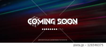 Bold Coming Soon Text on Futuristic Gradient Background with Modern Geometric Font, Ideal for Web Launches, Tech Startups, or Game Intros. Vector Illustration 128346375