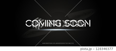 Futuristic Coming Soon Typography with Saturn Planet Rings, Ideal for Movie Trailers, Tech Forums, or Design Conferences. Modern Robotic Space Alphabet. Vector Illustration. Futuristic Coming Soon Typography with Saturn Planet Rings, Ideal for Movie Trailers, Tech Forums, or Design Conferences. Modern Robotic Space Alphabet. Vector Illustration. 128346377
