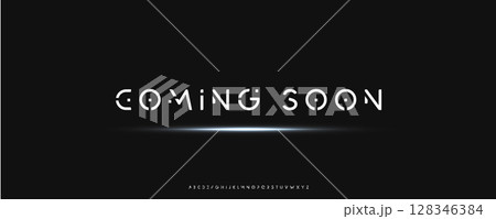 Futuristic Coming Soon Text with Glowing Light Effect on Dark Background, Perfect for Tech Projects, Websites, or Trailers. Stylish Modern Typography. Vector Illustration. Futuristic Coming Soon Text with Glowing Light Effect on Dark Background, Perfect for Tech Projects, Websites, or Trailers. Stylish Modern Typography. Vector Illustration. 128346384