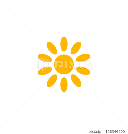 Sunny Icon With Floral Look. Great For Summer Vacation Themes, July Heat, June Holidays, Family Travel, And Kids Summer Breaks. Warm And Playful Feel. Vector Illustration. 128346400