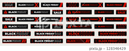 Black Friday Sale Labels and Banners Collection in Bold Red and Black Style, Perfect for Web, Print, Digital Product, Social Media, E-Commerce Promotions. Vector Illustration. Black Friday Sale Labels and Banners Collection in Bold Red and Black Style, Perfect for Web, Print, Digital Product, Social Media, E-Commerce Promotions. Vector Illustration. 128346429