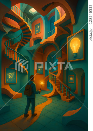 man in futuristic interior man in futuristic interior 128346532