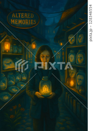 portrait of a beautiful girl in a dark night bar 128346554