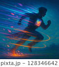 composite image of fit man running on a skateboard 128346642