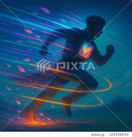 composite image of fit man running on a skateboard 128346642