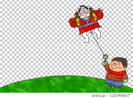 凧揚げをする男の子 コピースペース 凧揚げをする男の子 コピースペース 128346687