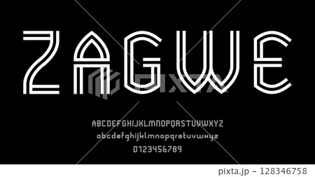 Set of alphabets font letters and numbers modern abstract design with lines vector illustration 128346758