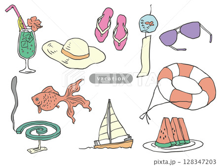 ナチュラルなスケッチ風夏のイラスト素材集 ナチュラルなスケッチ風夏のイラスト素材集 128347203