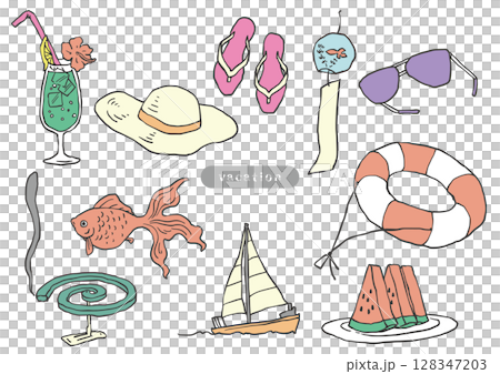 ナチュラルなスケッチ風夏のイラスト素材集 ナチュラルなスケッチ風夏のイラスト素材集 128347203