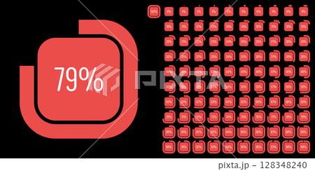 Set of rectangle percentage diagrams meters from 0 to 100 ready-to-use for web design, user interface (UI) or infographic - indicator with red 128348240