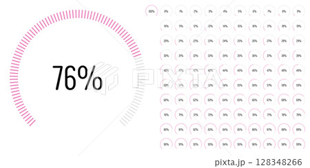 Set of circular sector arc percentage diagrams meters progress bar from 0 to 100 ready-to-use for web design, user interface UI or infographic - indicator with pink 128348266