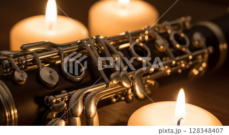 Clarinet Instrument with Soft Candlelight Ambient Musical Composition Setting 128348407