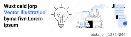 Light bulb, factory, documents. Ideal for business innovation, energy efficiency, industrial solutions, process automation, logistics, tech startups, document management Landing page Light bulb, factory, documents. Ideal for business innovation, energy efficiency, industrial solutions, process automation, logistics, tech startups, document management Landing page 128348464