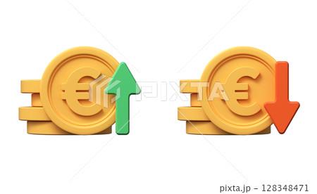 3d euro coins with up and down arrows. The rise and fall of the euro 3d euro coins with up and down arrows. The rise and fall of the euro 128348471