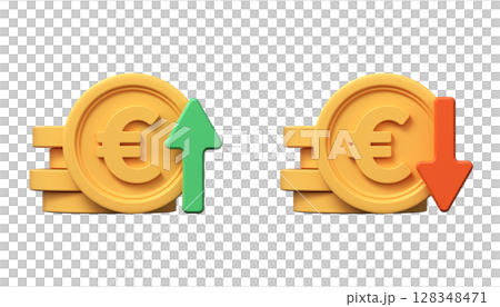 3d euro coins with up and down arrows. The rise and fall of the euro 3d euro coins with up and down arrows. The rise and fall of the euro 128348471