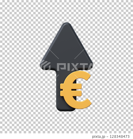 3D euro symbol with an up arrow. Economy, finance or currency growth icon 3D euro symbol with an up arrow. Economy, finance or currency growth icon 128348473