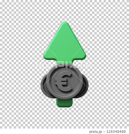 3D rendering of green arrow and euro coins. Financial growth concept. 3D rendering of green arrow and euro coins. Financial growth concept. 128348480