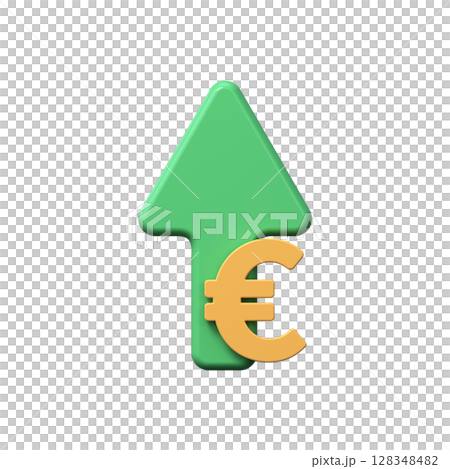3D rendering of green arrow and euro coins. Financial growth concept. 128348482