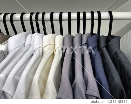 Close up shirts or business clothes on hangers 128348552