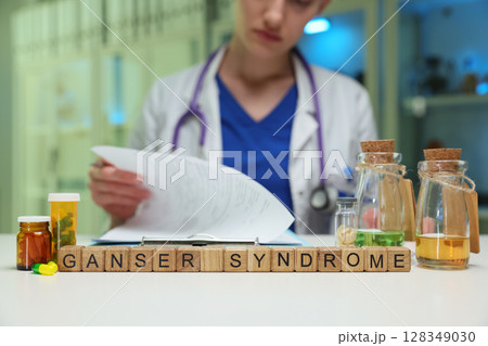 Ganser Syndrome is examined in a medical context, alongside elements related to treatment and care Ganser Syndrome is examined in a medical context, alongside elements related to treatment and care 128349030