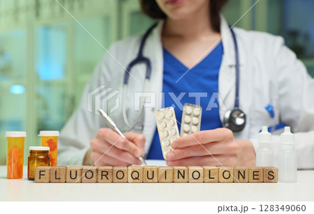 The Doctor is Writing a Prescription for Fluoroquinolones During a Medical Consultation Setting The Doctor is Writing a Prescription for Fluoroquinolones During a Medical Consultation Setting 128349060