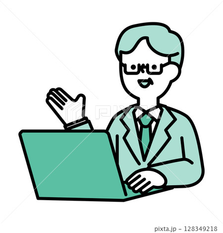 オンラインで会話するスーツのミドル・シニア世代男性のイラスト素材 128349218