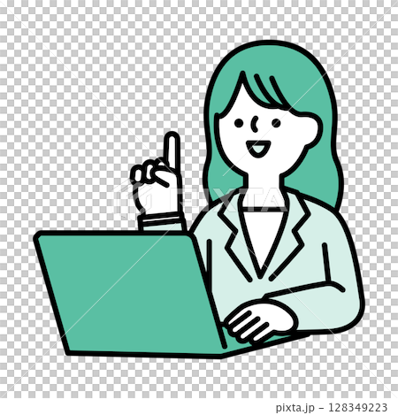 Image illustration of a smiling business woman having an online conversation 128349223