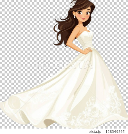 Woman in a white dress on a white background 128349265