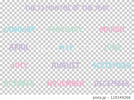 手書き英語月名セット（12ヶ月）もっちりタイプ｜ゆめかわカラー 128349266
