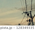 夕暮れの電線のシルエット 128349335
