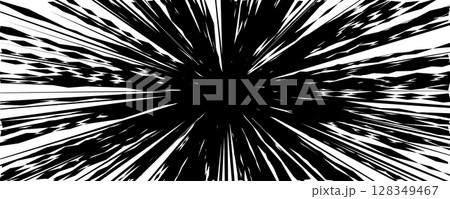 Explosion Speed Lines Background With Comic Style Motion Burst Effect In Black And White, Ideal For Manga, Anime, Action Scene, Pop Art Poster, Dynamic Design Or Comic Panel. Vector Illustration. 128349467