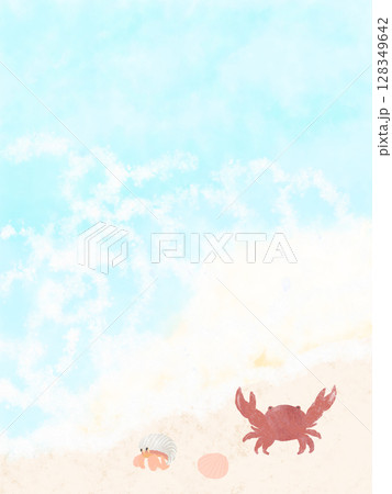 かにとヤドカリのいる砂浜のイラスト背景素材 かにとヤドカリのいる砂浜のイラスト背景素材 128349642