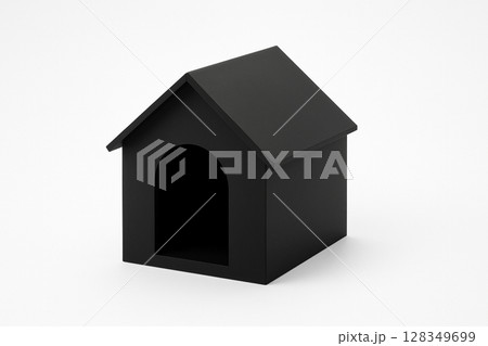 白い背景に置かれたシンプルな黒い犬小屋 128349699